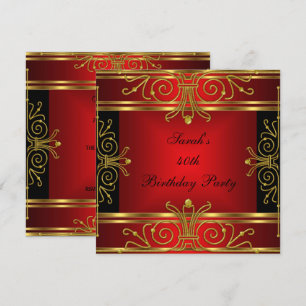 Invitation Élégant 40e Anniversaire Rouge Noir Or Art Déco