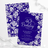 Invitation Élégant 40e anniversaire violet Roses d'argent