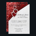 Invitation Elégant 40ème Ruby Red Parties scintillant Anniver<br><div class="desc">Modèles d'anniversaire et d'invitation à l'événement. 40ème, 52ème ou 80ème anniversaire de Mariage Ruby Design prêt à vous personnaliser. Présenté dans un rouge rubis foncé et blanc faux arrière - plan de parties scintillant avec un diamant rouge rubis coeur suspendu chaîne design. Cette belle invitation de fête Anniversaire sera un...</div>