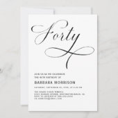 Invitation Élégant 40ème Script minimaliste Anniversaire (Devant)