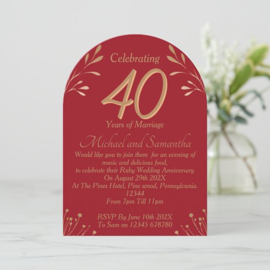 Invitation Elegant 40th Ruby Wedding Party (Debout devant)