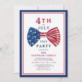 Invitation Élégant 4 juillet bleu rouge (Devant)