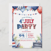 Invitation Élégant 4 Juillet Parti I Ballons et drapeau (Devant)