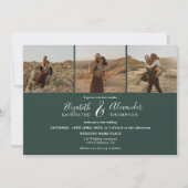 Invitation Elégant 4 Photos moderne script mariage vert (Devant)