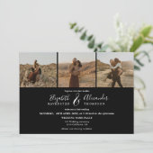 Invitation Elégant 4 Photos script moderne mariage blanc noir (Debout devant)