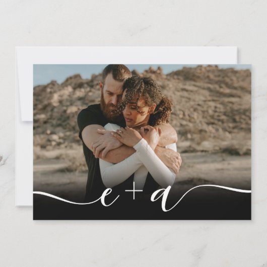 Invitation Elégant 4 Photos script moderne mariage blanc noir (Dos)