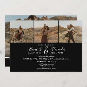 Invitation Elégant 4 Photos script moderne mariage blanc noir
