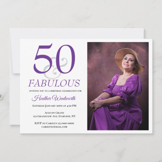 Invitation Elegant 50 and Fabulous 50th Birthday Photo (Devant)