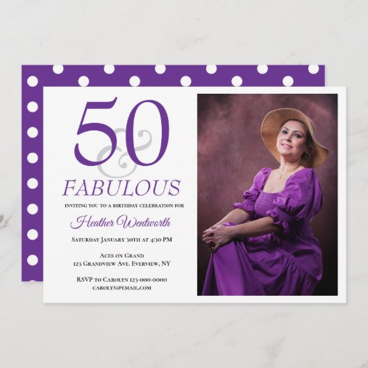 Invitation Elegant 50 and Fabulous 50th Birthday Photo (Devant / Derrière)