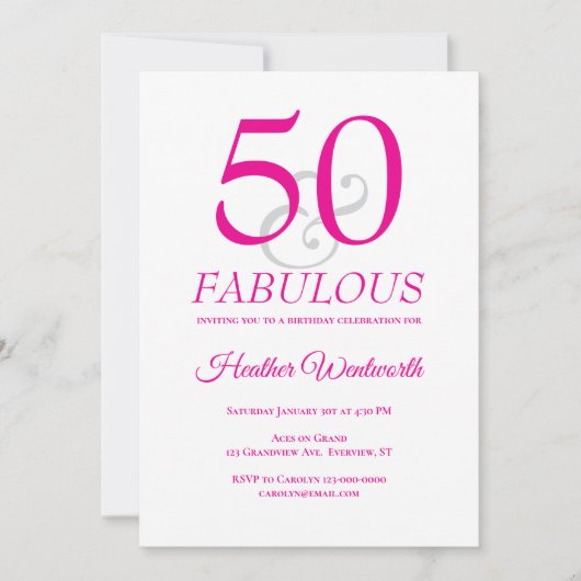 Invitation Elegant 50 and Fabulous 50th Birthday Pink (Devant)