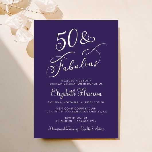Invitation Elegant 50 And Fabulous Purple 50th Birthday Party