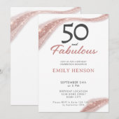 Invitation Elegant 50 and Fabulous Rose Gold Birthday (Devant / Derrière)