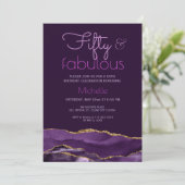 Invitation Élégant 50 ans et Incroyable Agate Violette Or (Debout devant)