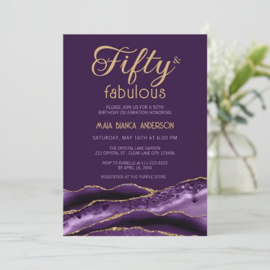 Invitation Élégant 50 et fabuleux 50e anniversaire Agate viol (Debout devant)