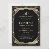 Invitation Elégant 50 et Fabulous Black and Gold Birthday (Devant)