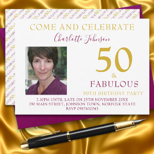 Invitation Elégant 50 et Fabulous Photo 50e anniversaire