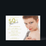 Invitation Elégant 50 & Fab Gold Black 50th Birthday Photo<br><div class="desc">Célébrez votre 50e anniversaire en style avec cet effet noir et or 50 et de fabuleuses invitations photos de fête d'anniversaire. Un design moderne avec du texte doré sur un arrière - plan blanc. Vous pouvez modifier la couleur, l'image et la police de texte pour customiser les invitations pour vous...</div>