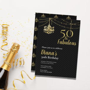 Invitation Élégant 50 & Fabuleux 50e Anniversaire Golden Chan