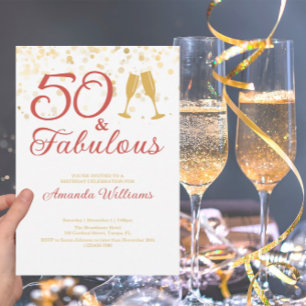 Invitation Elégant 50 & Fabuleux Anniversaire Or et Rose