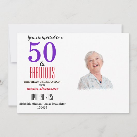 Invitation Elegant 50 & Fabulous Birthday (Devant)