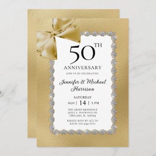 Invitation Élégant 50e anniversaire (Devant / Derrière)