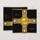Invitation Elégant 50e anniversaire Black Gold Diamond Jewel (Devant / Derrière)