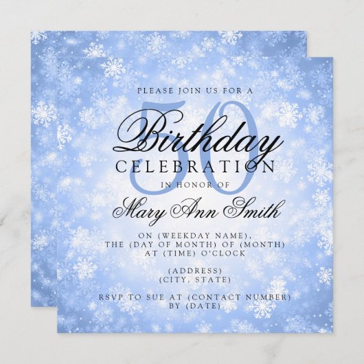 Invitation Elégant 50e anniversaire Blue Winter Wonderland (Devant / Derrière)