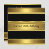 Invitation Élégant 50e anniversaire de fête Black Gold Mans (Devant / Derrière)