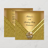 Invitation Élégant 50e anniversaire de fête joaillerie d'or (Devant / Derrière)