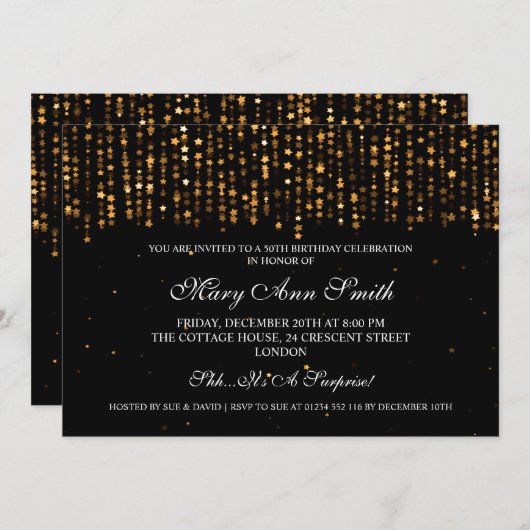 Invitation Élégant 50e anniversaire de fête Star Confetti Gol (Devant / Derrière)