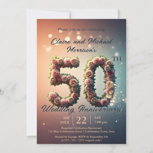 Invitation Élégant 50e anniversaire de Mariage (Devant)