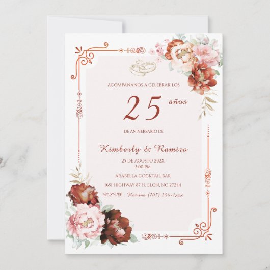Invitation Elégant 50e Anniversaire de Mariage (Devant)