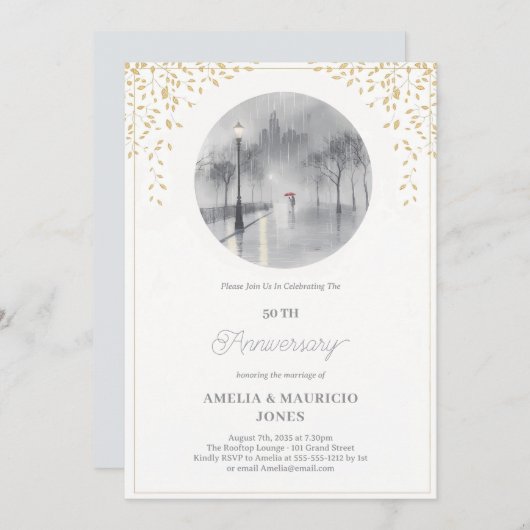 Invitation Élégant 50e anniversaire de mariage (Devant / Derrière)