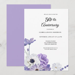 Invitation Élégant 50e anniversaire de mariage aux fleurs vio