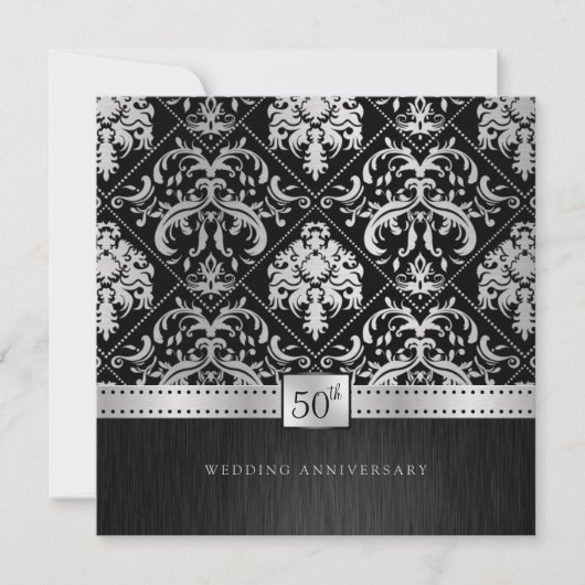 Invitation Élégant 50e anniversaire de Mariage Black & Silver (Devant)