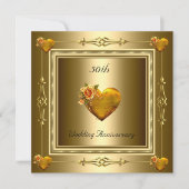 Invitation Élégant 50e anniversaire de mariage Cœurs dorés 2 (Devant)