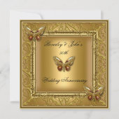 Invitation Élégant 50e Anniversaire de Mariage Doré Damassé (Devant)