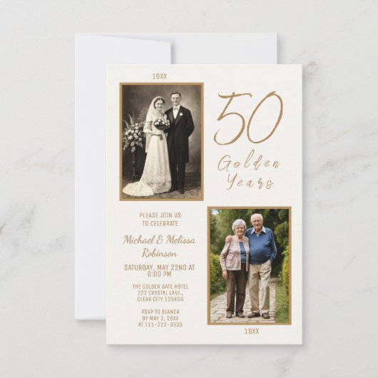 Invitation Élégant 50e anniversaire de Mariage en ivoire et o (Devant)
