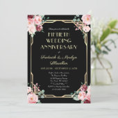 Invitation Élégant 50e anniversaire de Mariage en or floral (Debout devant)