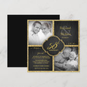 Invitation Élégant 50e anniversaire de mariage noir et or (Devant / Derrière)