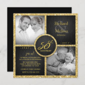 Invitation Élégant 50e anniversaire de Mariage noir et or (Devant / Derrière)