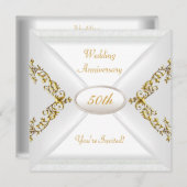 Invitation Élégant 50e anniversaire de mariage or blanc (Devant / Derrière)