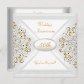 Invitation Élégant 50e anniversaire de mariage or blanc (Devant / Derrière)