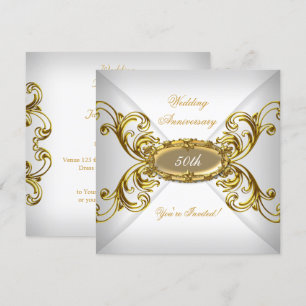 Invitation Élégant 50e anniversaire de mariage or blanc