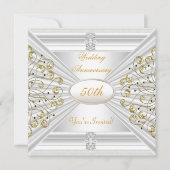 Invitation Élégant 50e anniversaire de mariage or blanc (Devant)