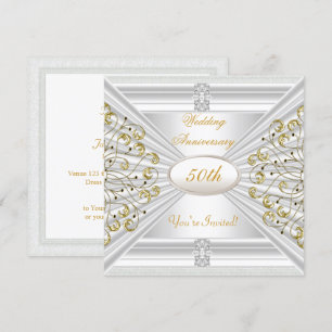 Invitation Élégant 50e anniversaire de mariage or blanc