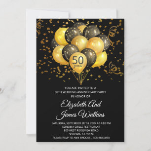 Invitation Élégant 50e anniversaire de mariage or et noir