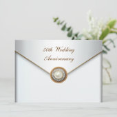 Invitation Élégant 50e anniversaire de Mariage Pearl Gold (Debout devant)