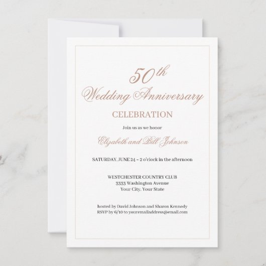 Invitation Élégant 50e anniversaire de Mariage rose (Devant)
