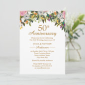 Invitation Élégant 50e anniversaire de Mariage rose floral (Debout devant)
